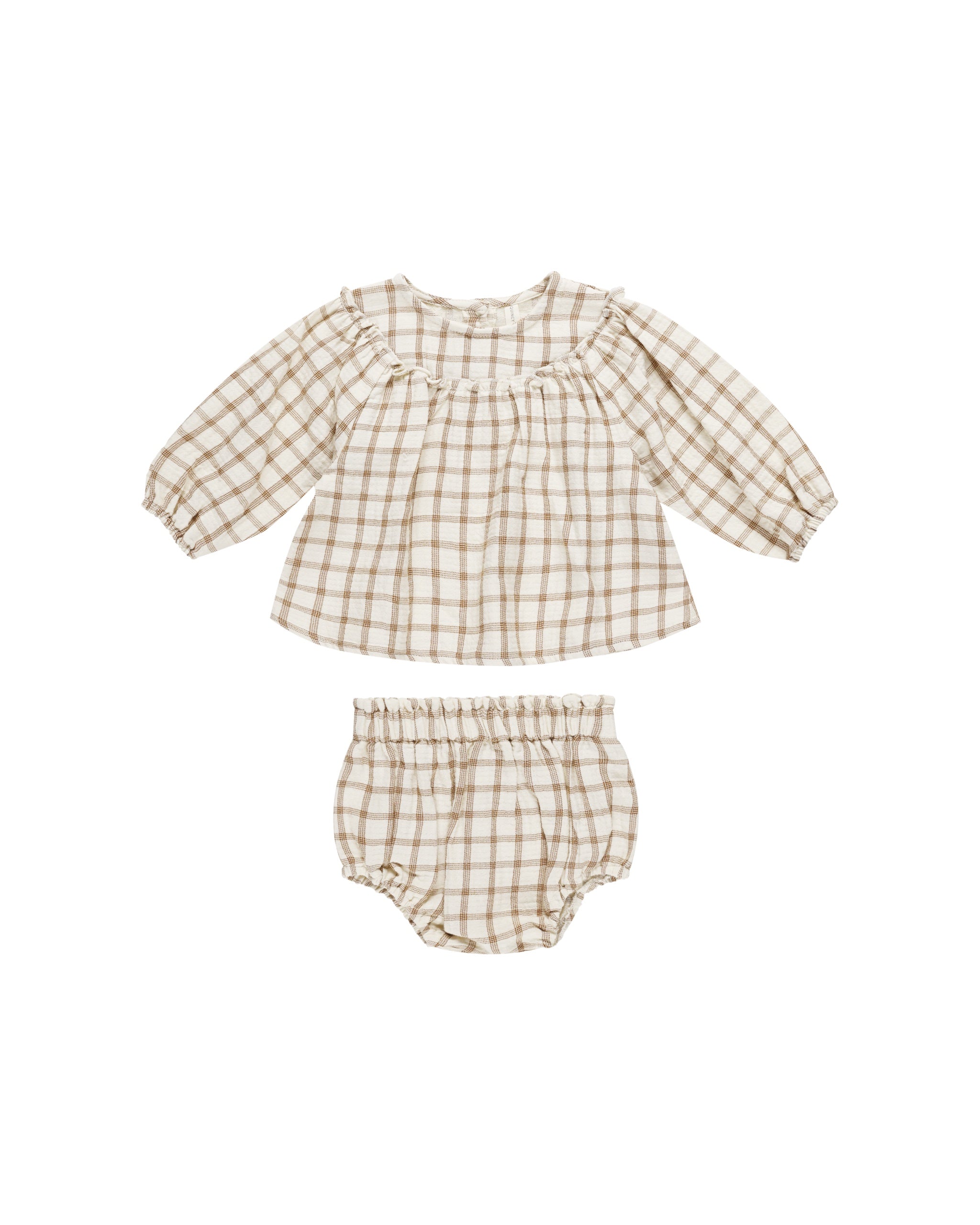 Quincy Mae Mia Top and Bloomer Set (cinnamon plaid)