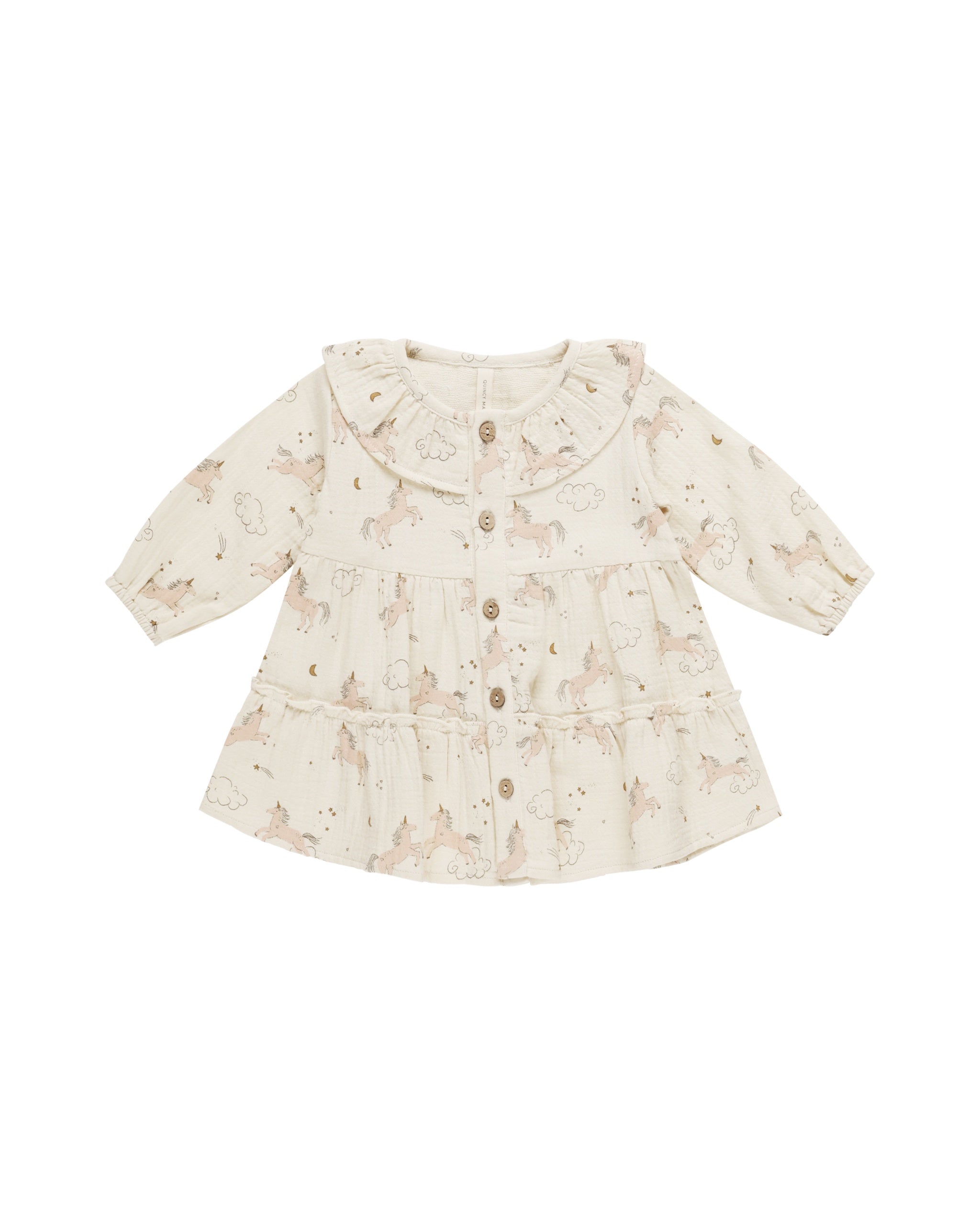 Quincy Mae Ruffle Collar Button Dress (unicorns)