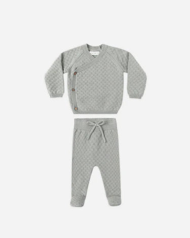 Quincy Mae Knit Wrap Top + Pant Set (steel blue)