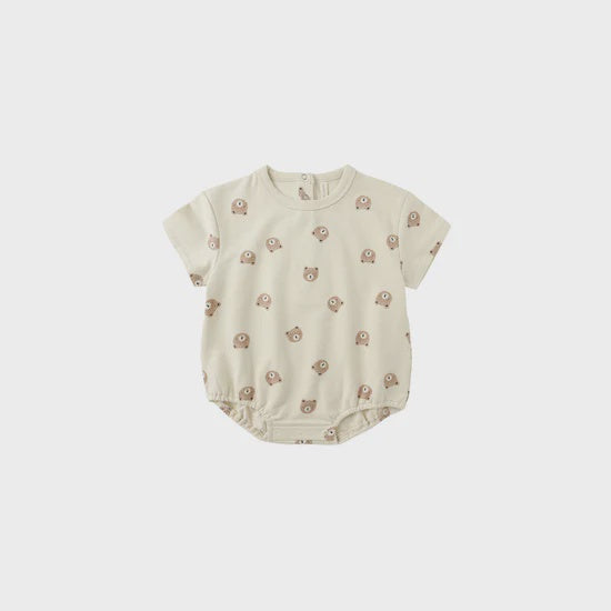 Quincy Mae Relaxed S/S Bubble Romper (brown bear)