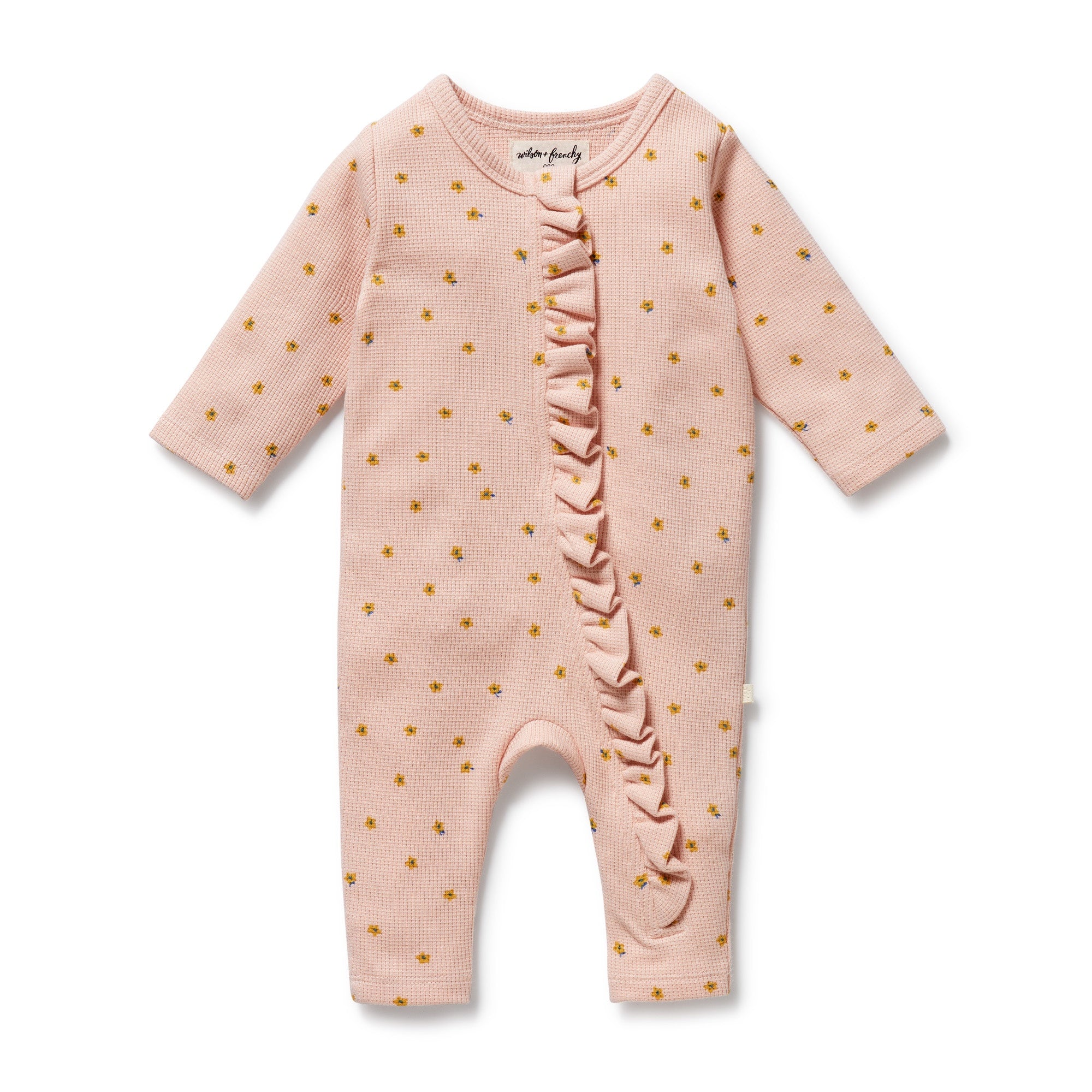 Wilson and Frenchy Organic Waffle Ruffle Zipsuit (little flour)