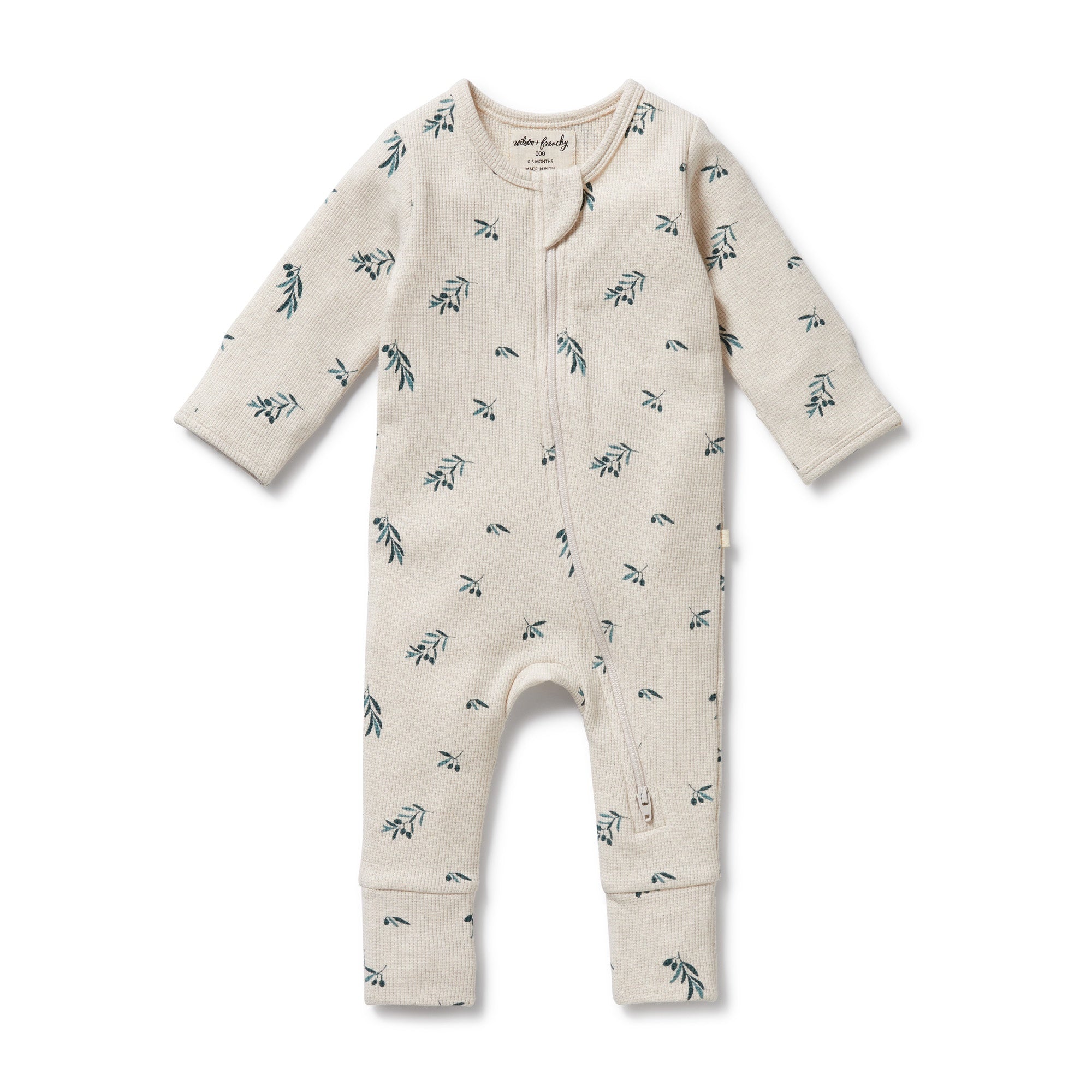 Wilson and Frenchy organic waffle zipsuit (little olive)