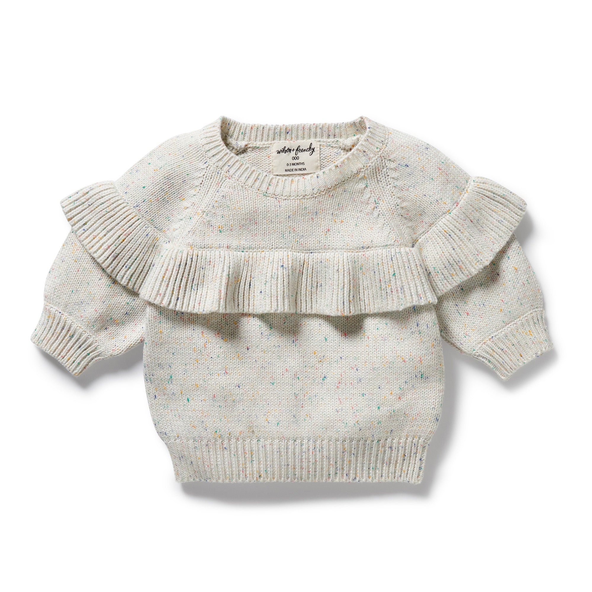 Wilson and Frenchy Organic Knitted Ruffle Jumper (hundreds and thousands)