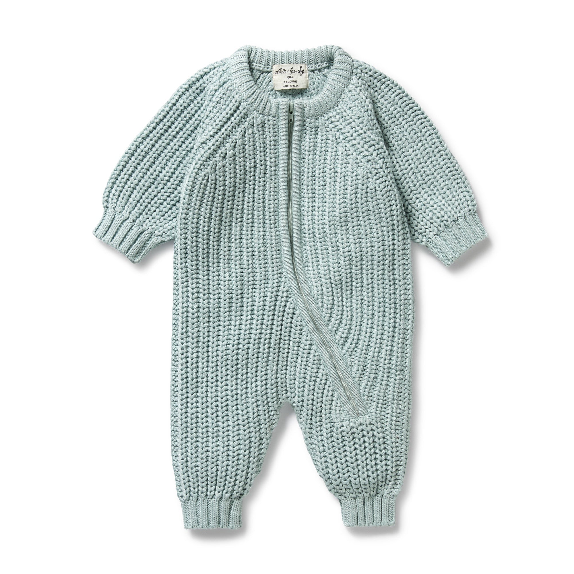 Wilson and Frenchy organic knitted grow suit (duck egg)