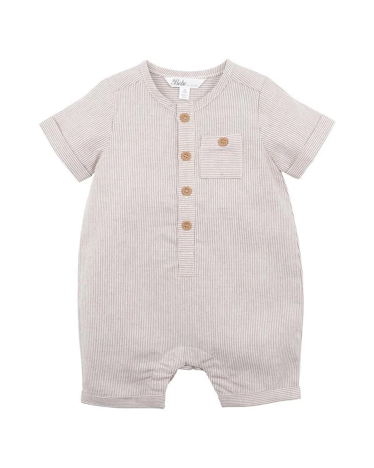 Bebe Nino Woven Stripe Romper (nutmeg stripe)