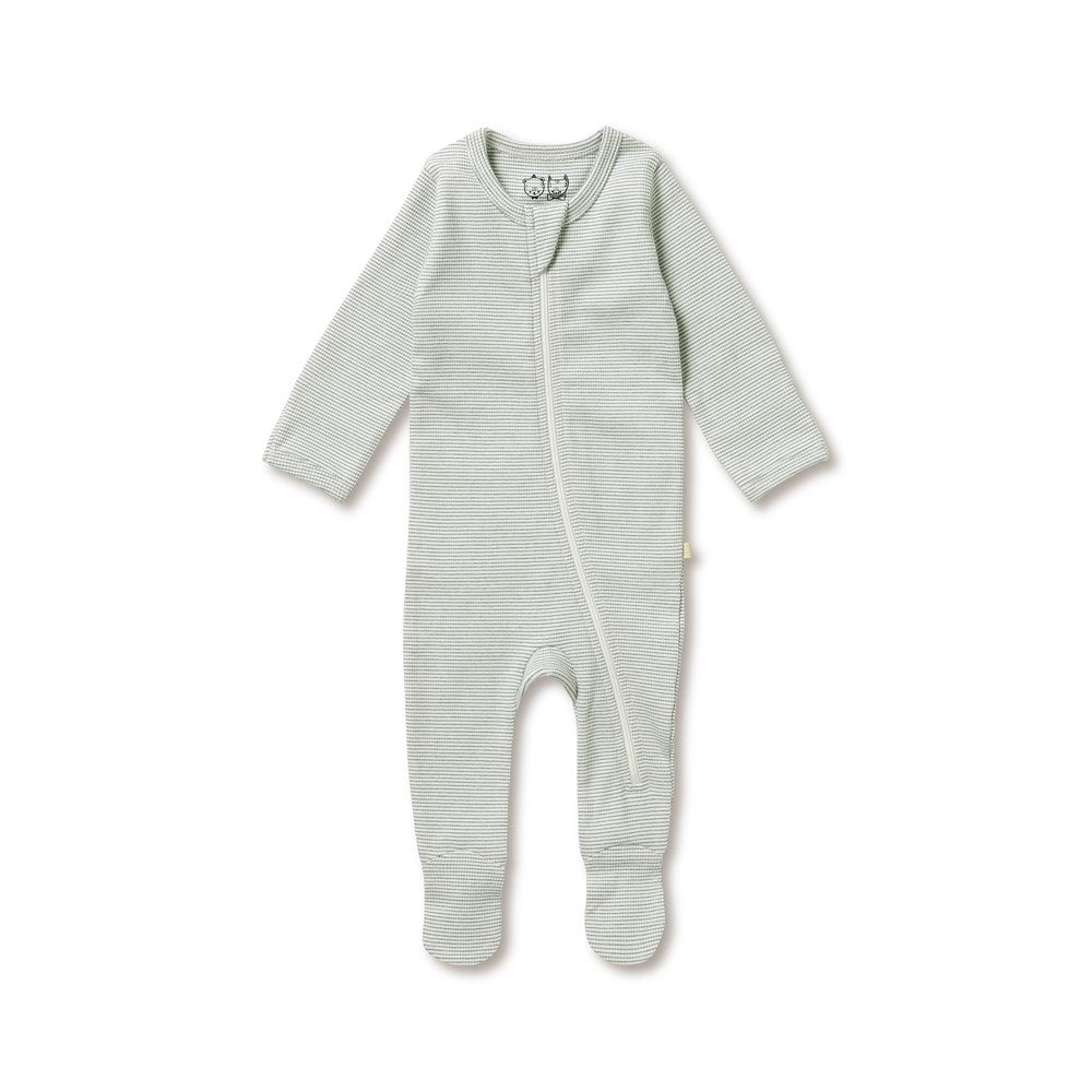 Wilson and Frenchy Organic Stripe Rib Zipsuit w/feet (fern)