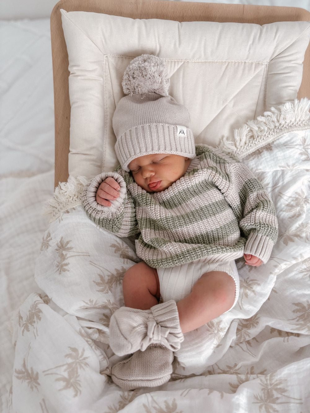 3 Little Crowns Chunky Knit Jumper (muted green & mushroom stripes)