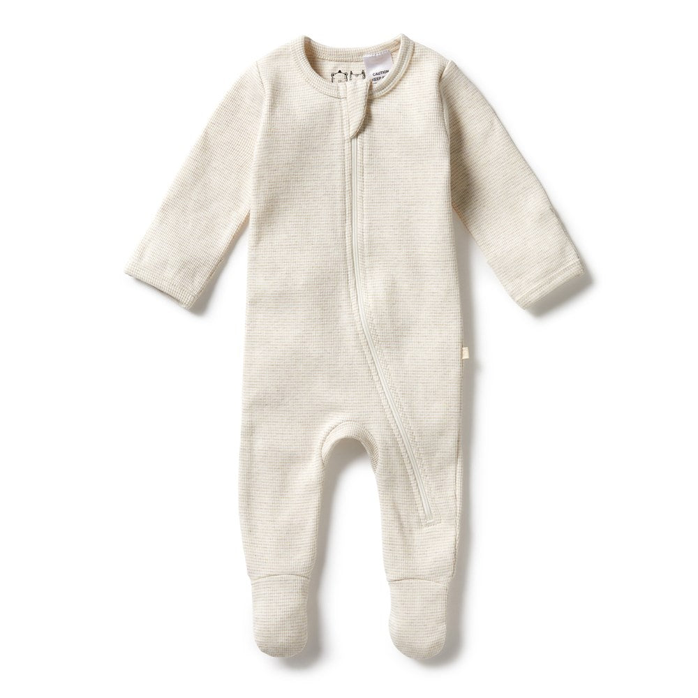 Wilson and Frenchy Organic Stripe Rib Zipsuit w/feet (oatmeal)