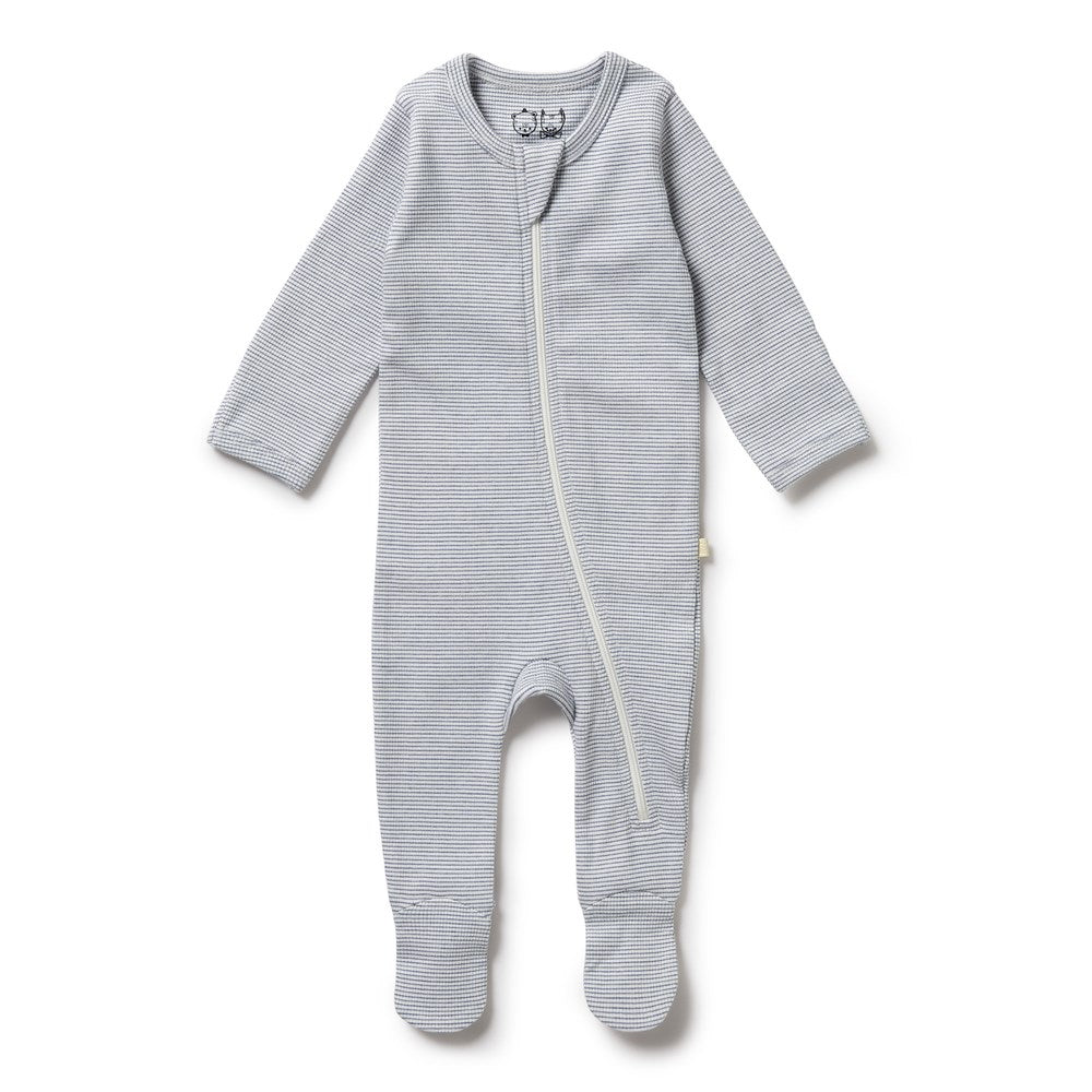 Wilson and Frenchy Organic Stripe Rib Zipsuit w/feet (rain drop)