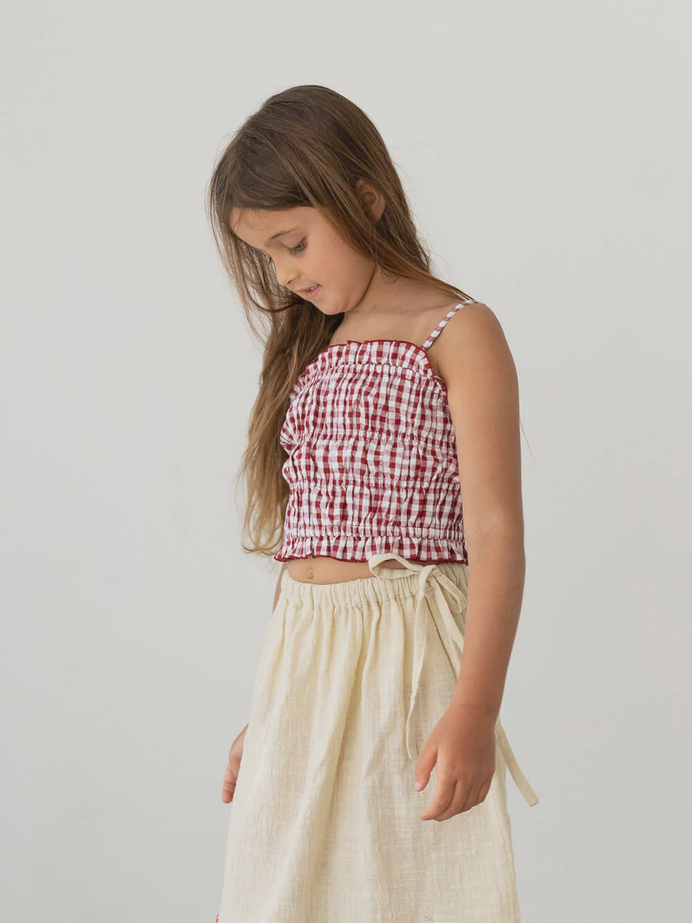 Illoura Shirred Crop (red gingham)