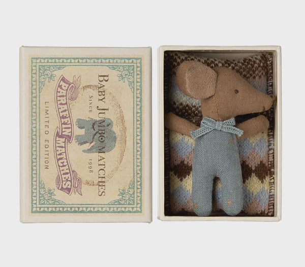 Maileg Sleepy-Wakey Baby Mouse in Box (blue)